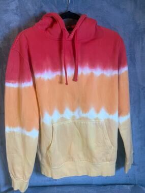 French Connection Women’s S Tie Dye Ombre Hoodie Red Orange Yellow Pullover